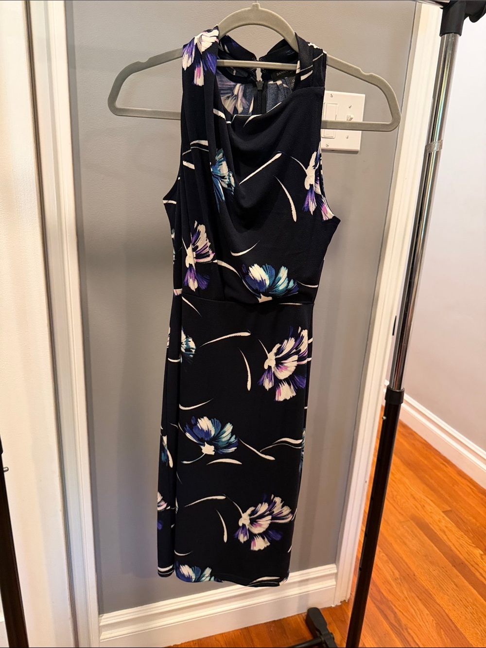 Banana Republic Navy Floral Sleeveless Midi Dress